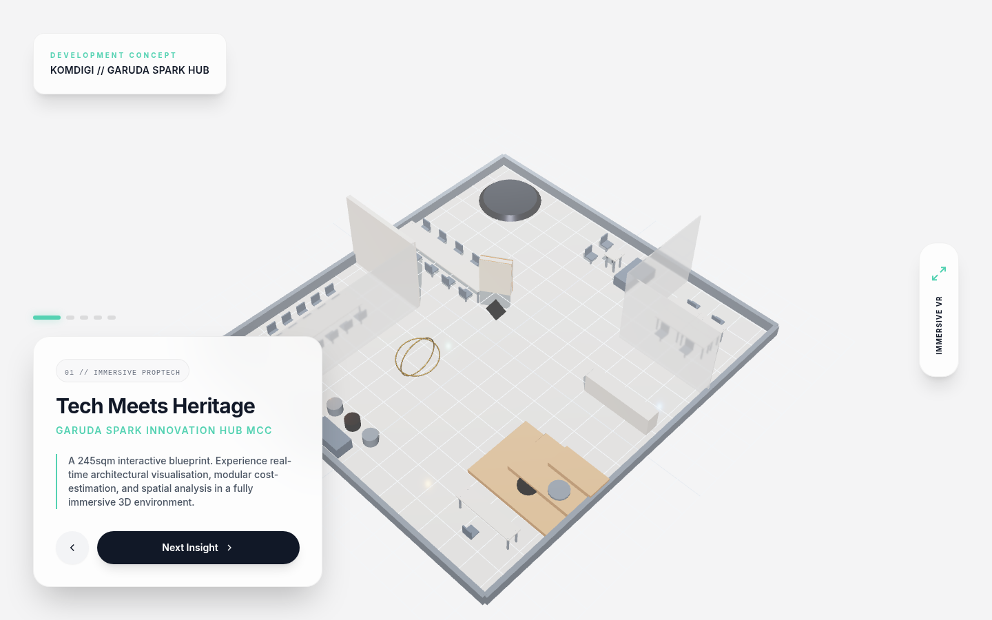 Captured Garuda Spark spatial presentation with an interactive architectural blueprint