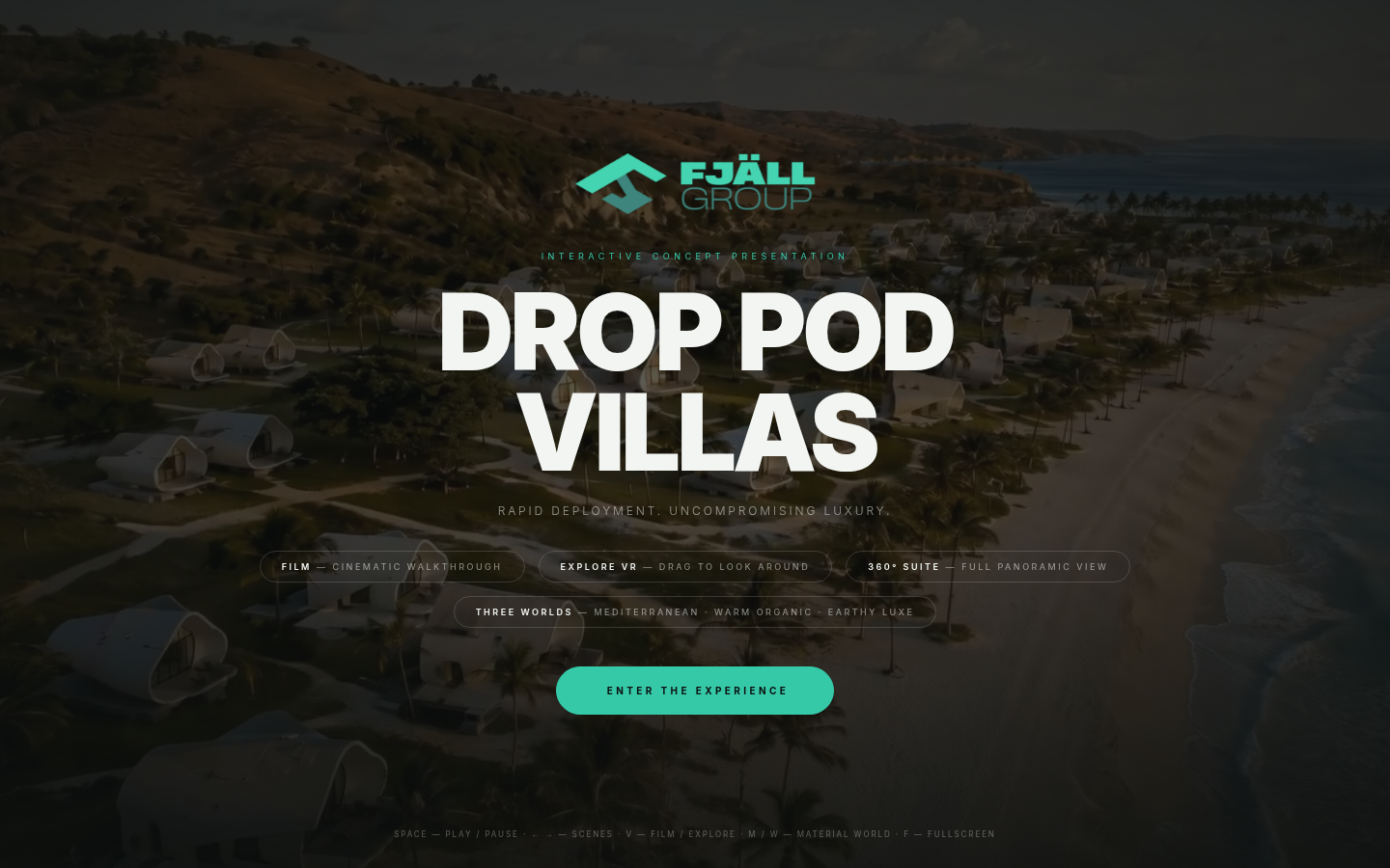 Captured opening screen of the Drop Pod Villas client presentation