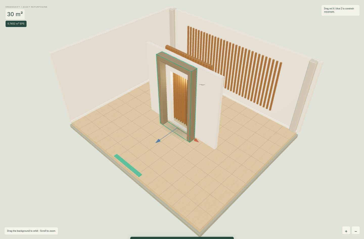 Architecture-only refurbishment study with partitions and architectural detail